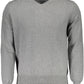 Eclectic Gray V-Neck Shirt with Subtle Embroidery