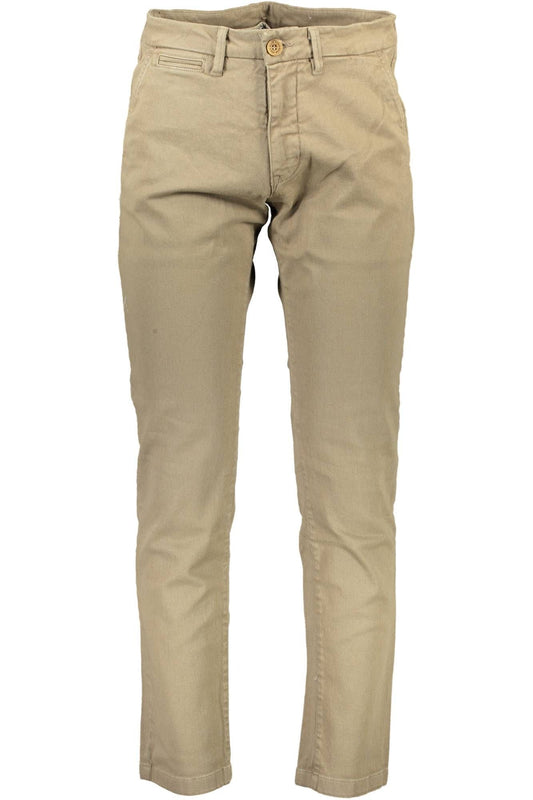 Beige Cotton Trousers with Logo Detail