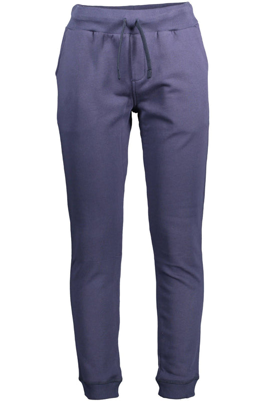 Chic Blue Cotton Sports Trousers with Lace Waist