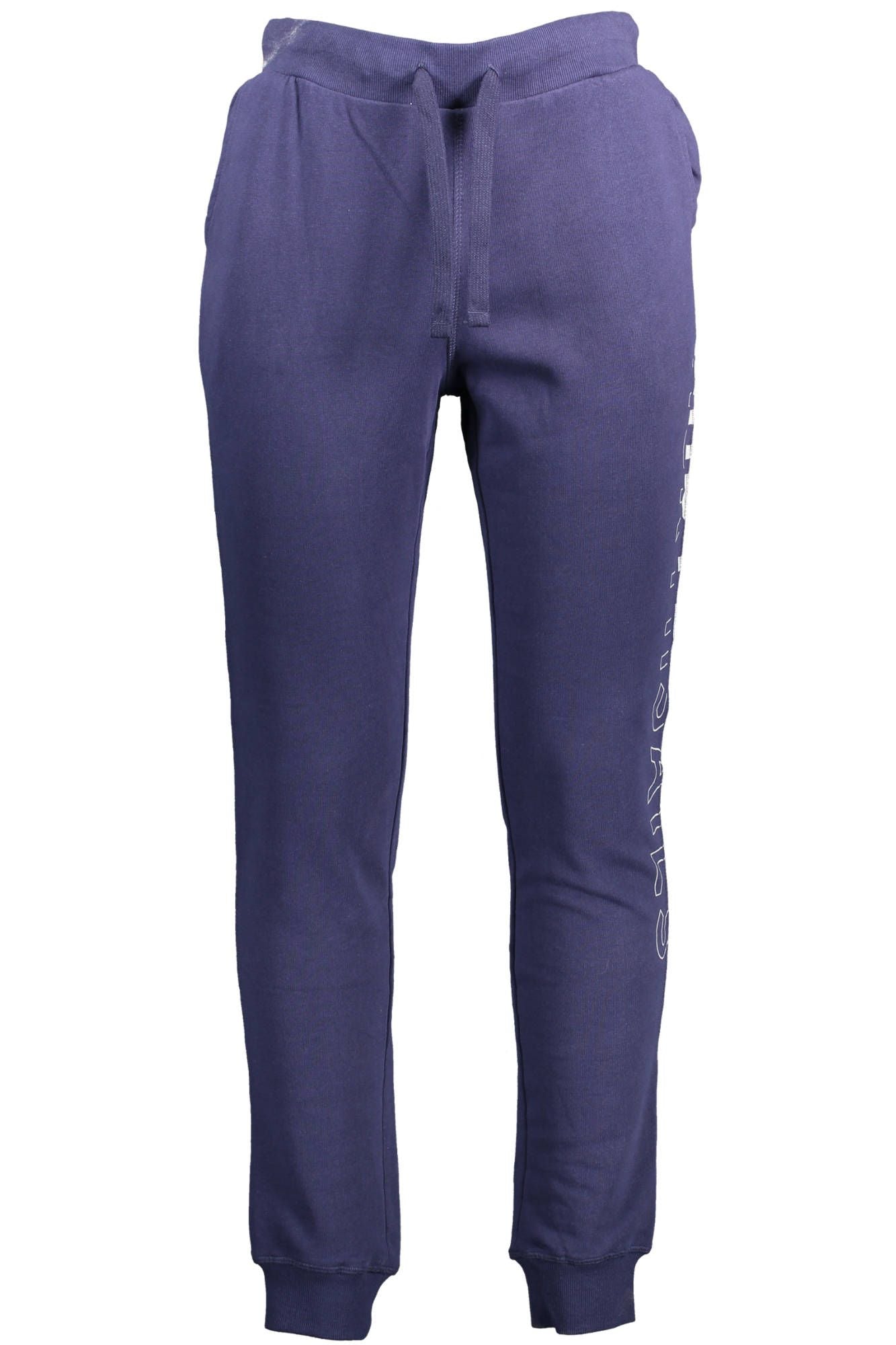 Chic Blue Elastic Waist Trousers with Print