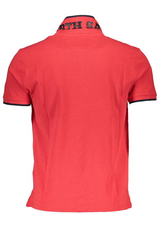 Chic Red Contrast-Detail Polo Shirt