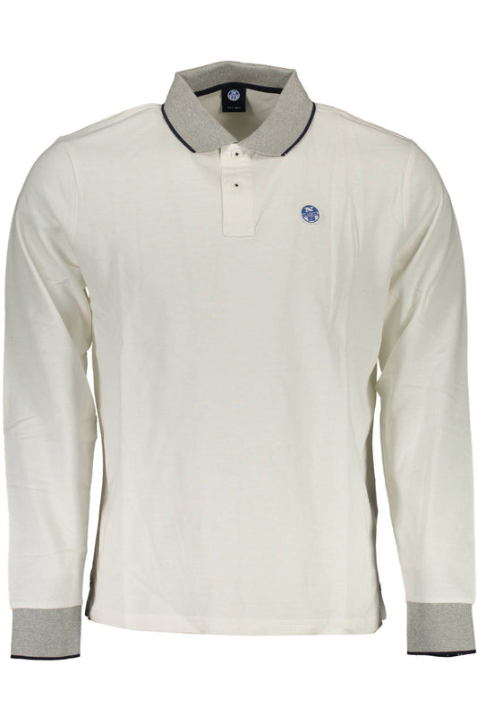 Sleek White Long Sleeve Polo with Contrasting Details