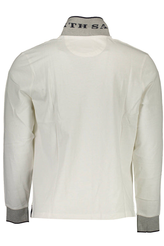 Sleek White Long Sleeve Polo with Contrasting Details