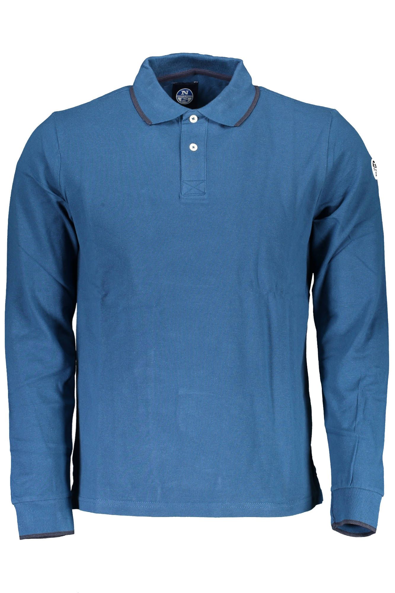 Elegant Long-Sleeved Blue Polo with Contrast Detail