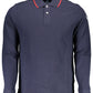 Elegant Long-Sleeved Blue Polo with Contrast Details