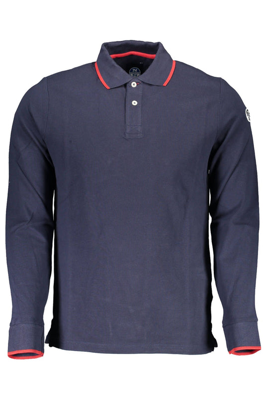 Elegant Long-Sleeved Blue Polo with Contrast Details