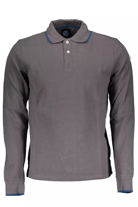 Chic Gray Long-Sleeved Polo with Contrasting Details