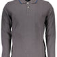 Elegant Grey Long-Sleeved Polo with Contrast Details