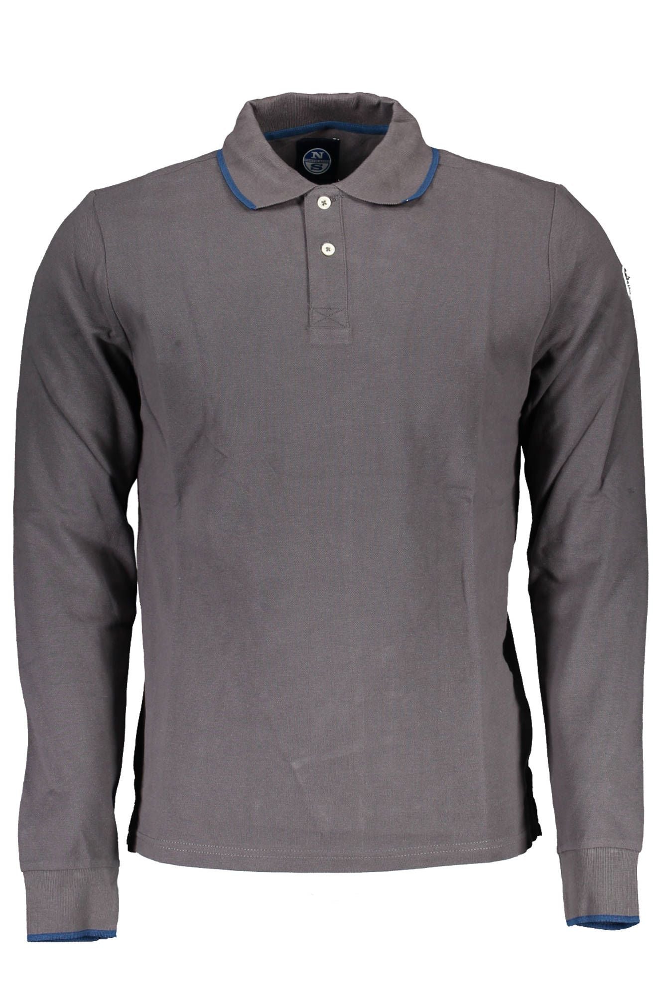 Elegant Grey Long-Sleeved Polo with Contrast Details