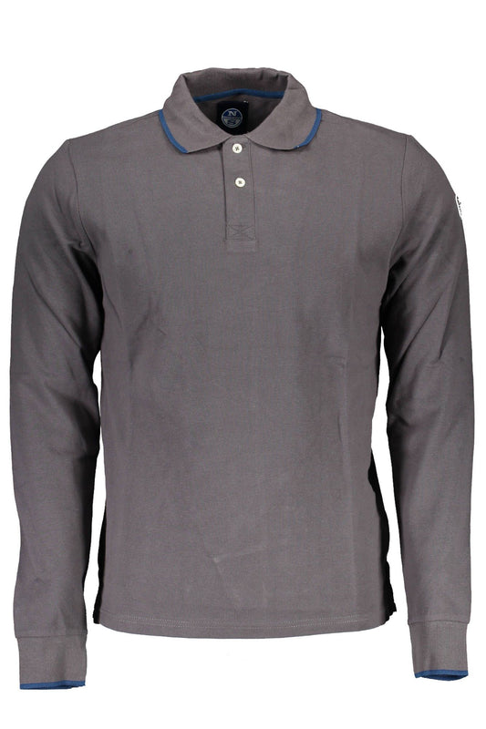 Elegant Grey Long-Sleeved Polo with Contrast Details