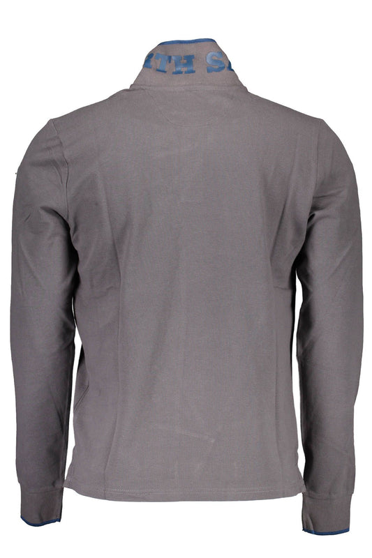 Elegant Grey Long-Sleeved Polo with Contrast Details