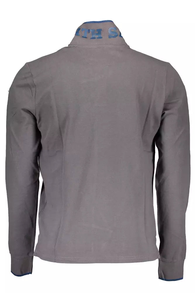 Chic Gray Long-Sleeved Polo with Contrasting Details