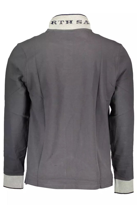 Sleek Gray Long-Sleeved Polo with Contrasting Details