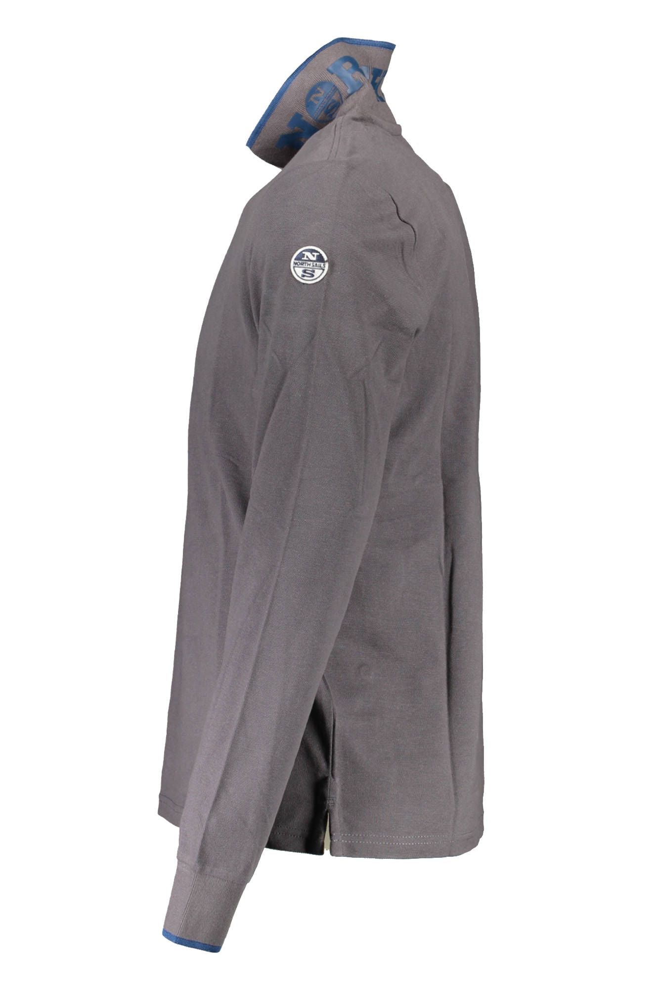 Elegant Grey Long-Sleeved Polo with Contrast Details