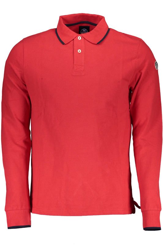 Elegant Long-Sleeved Red Polo with Contrasting Details