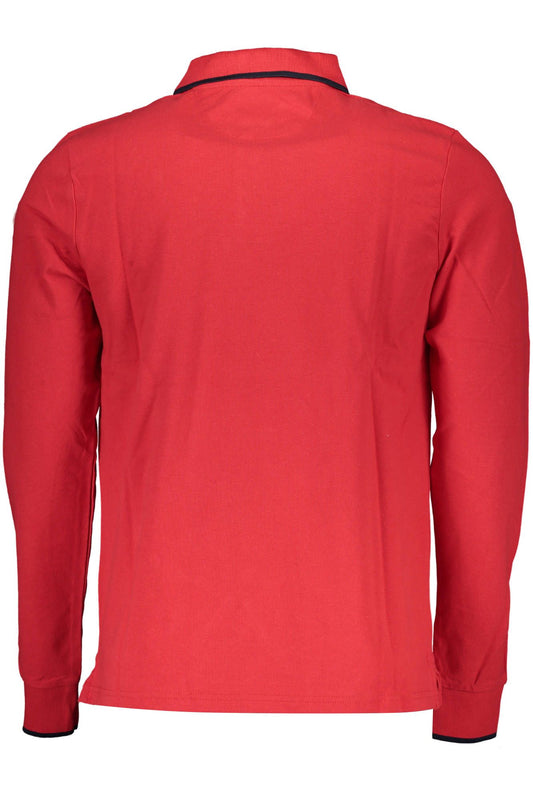 Elegant Long-Sleeved Red Polo with Contrasting Details
