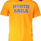 Vibrant Orange Cotton Tee with Logo Print