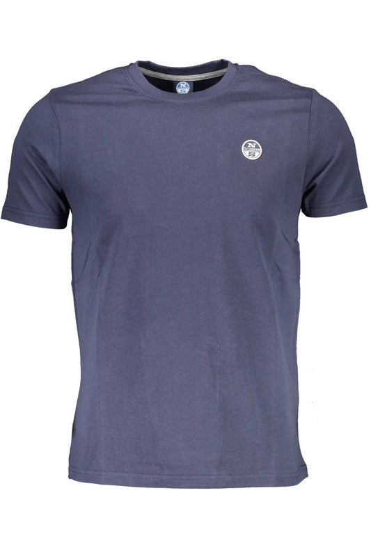 Blue Cotton Casual Round Neck Tee