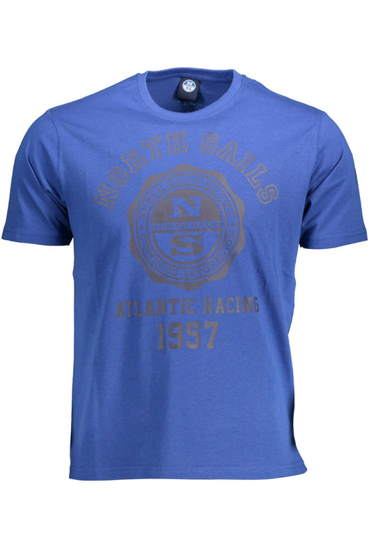 Blue Crew Neck Logo Tee with Print