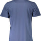 Blue Cotton Crew Neck Tee with Print