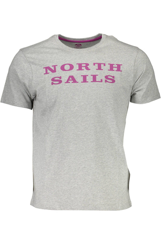 Gray Crew Neck Logo Tee with Print