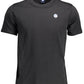 Sleek Black Round Neck Tee with Logo Accent