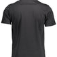 Sleek Black Round Neck Tee with Logo Accent