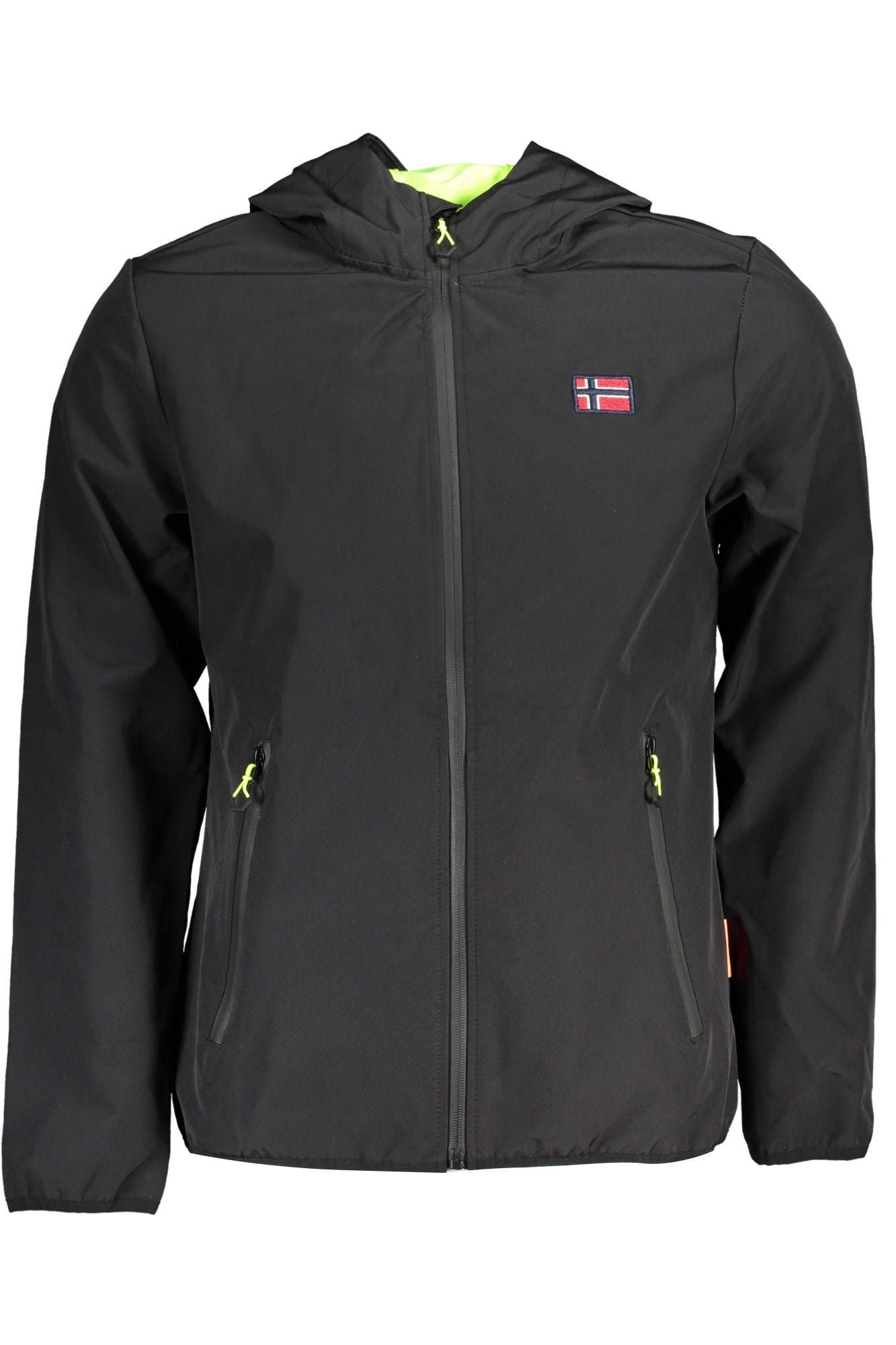 Sleek Black Soft Shell Hooded Jacket