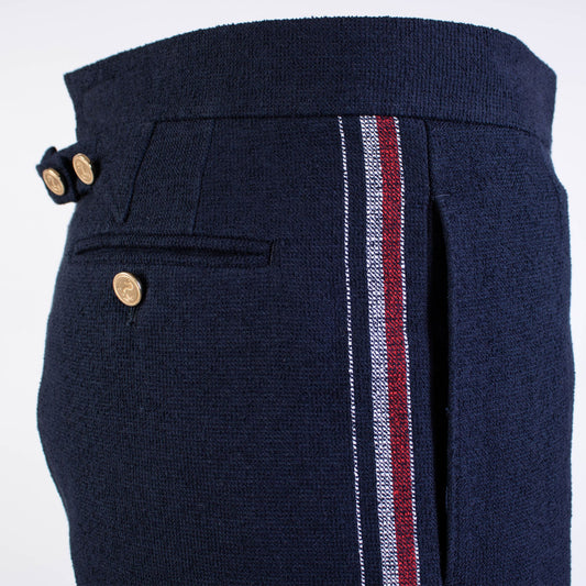 Elegant Navy Bermuda Shorts with Signature Stripes