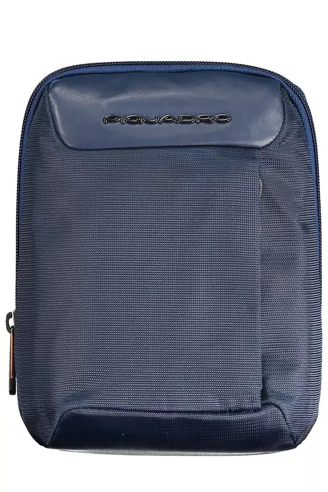 Eco-Conscious Blue Shoulder Bag with Logo Accent