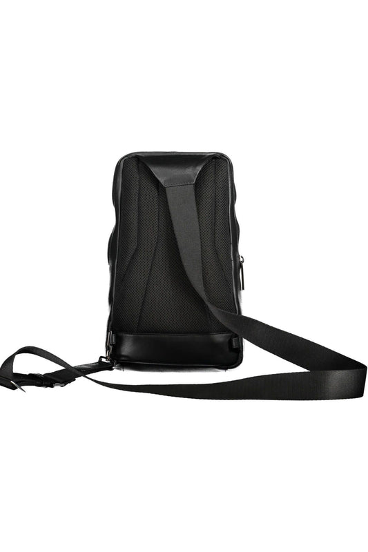 Sleek Black Leather Shoulder Bag with Laptop Space