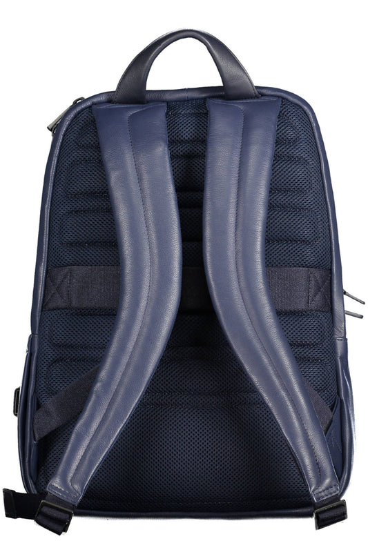 Elegant Blue Leather Backpack with Laptop Pocket