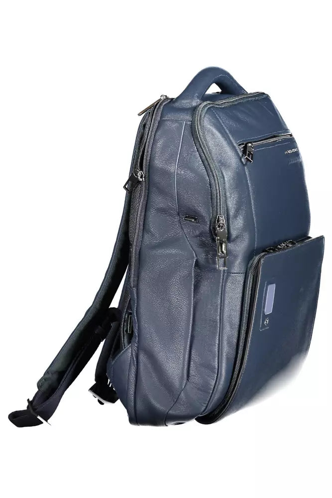 Blue Leather Dual Compartment Backpack