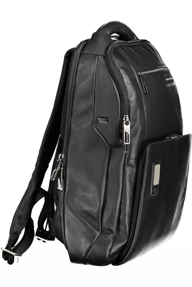 Elegant Black Leather Backpack with Combination Lock