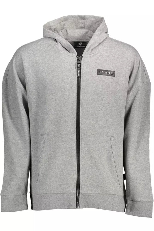 Gray Contrast Zip Hooded Sweatshirt