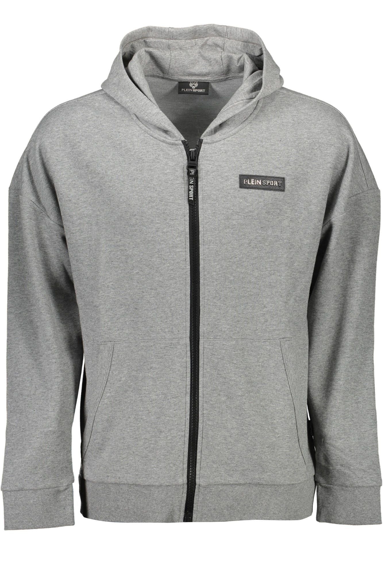 Sleek Gray Cotton Hoodie with Contrasting Details