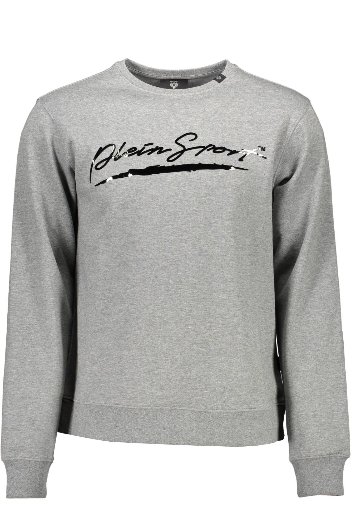 Sleek Gray Round Neck Sweatshirt with Logo Print