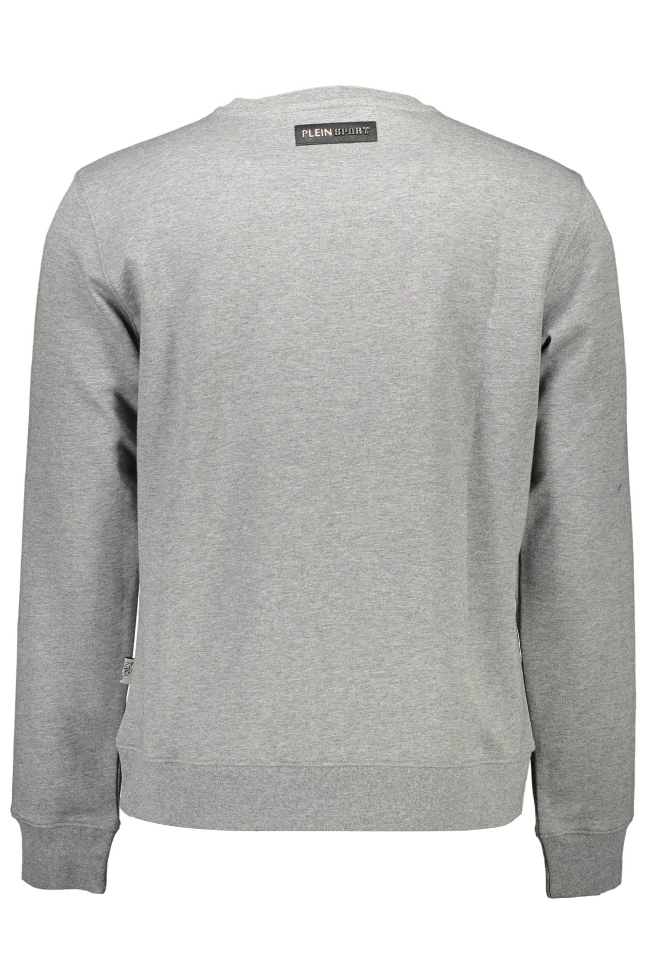 Sleek Gray Round Neck Sweatshirt with Logo Print