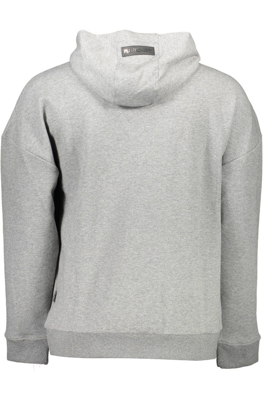 Sporty Gray Hooded Sweatshirt with Contrasting Details