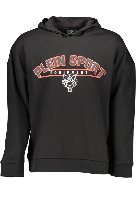 Sleek Black Hooded Cotton Sweatshirt with Logo