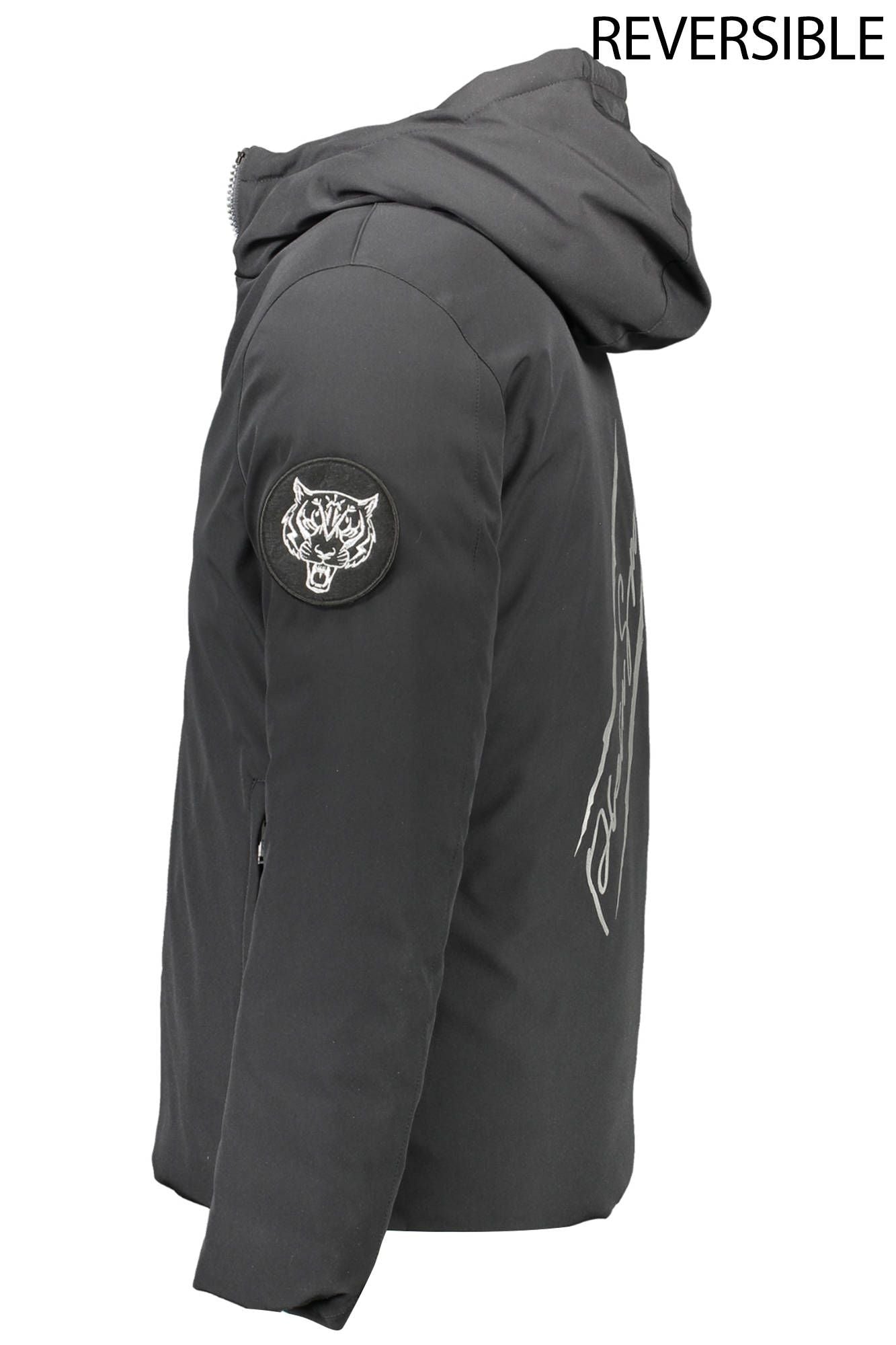 Sleek Reversible Hooded Jacket with Logo Detail