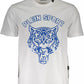 Crisp White Cotton Crew Neck Tee with Print