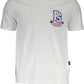Sleek White Cotton Round Neck Tee with Logo Appliqué