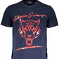Blue Cotton Crew Neck Tee with Print