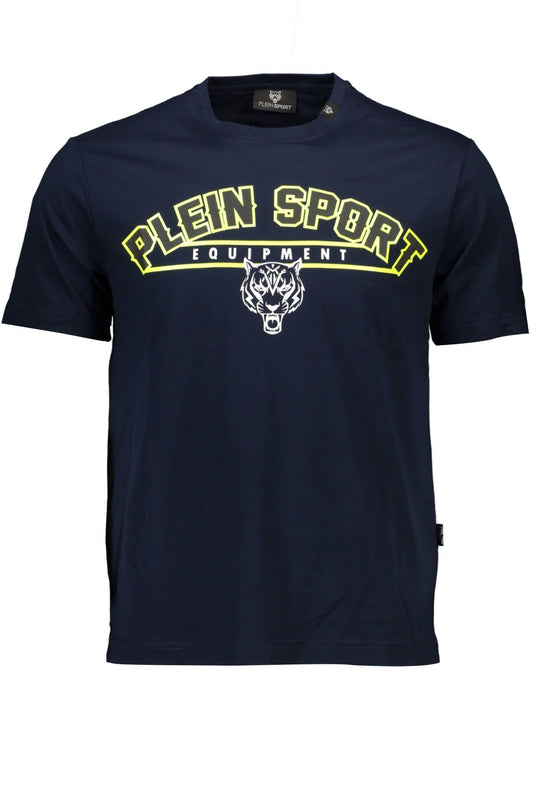 Sleek Blue Crew Neck Tee with Contrasting Details