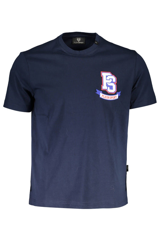 Blue Cotton Logo Tee with Round Neck
