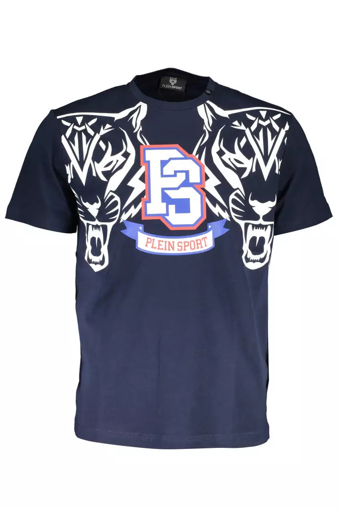 Electric Blue Crew Neck Tee with Bold Print
