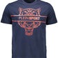 Sleek Blue Crew Neck Tee with Contrasting Logo Print