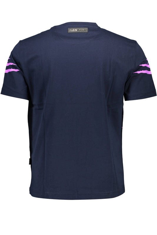Sleek Blue Crew Neck Tee with Contrasting Details