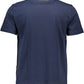 Sleek Blue Crew Neck Tee with Contrasting Logo Print